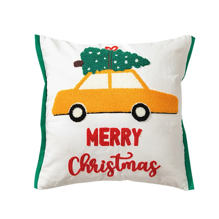 DecorBites™ Christmas Santa Snowflake Embroidery Pillow Cover Square Cotton 45x45cm