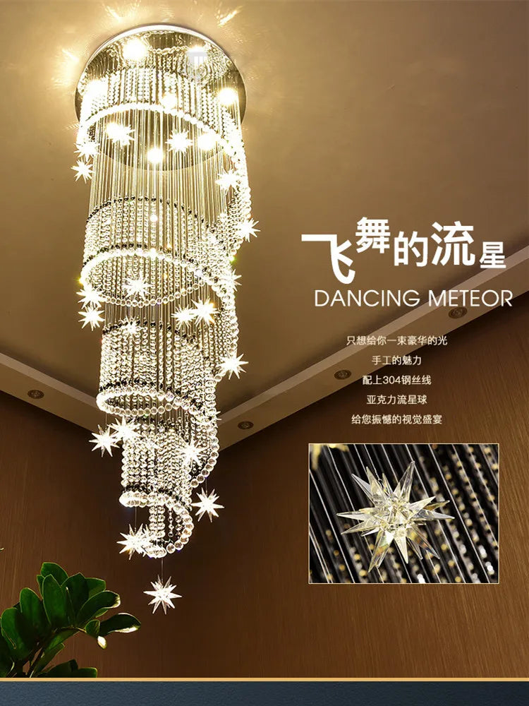 DecorBites™ Crystal Star LED Chandelier for Villa Staircase & Living Room Lighting