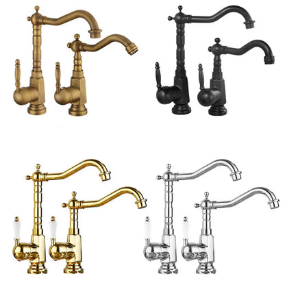 Gold Basin faucet Antique Bronze bathroom faucet Deck Mounted Black Kitchen Faucet  sink tap Hot Cold Chrome basin Tap Brass