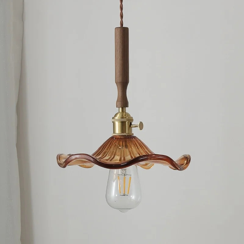 ديكوربايتس™ مصباح LED معلق من الزجاج الكهرماني، تصميم عصري شمالي، خشب الجوز، إضاءة غرفة الطعام والمعيشة