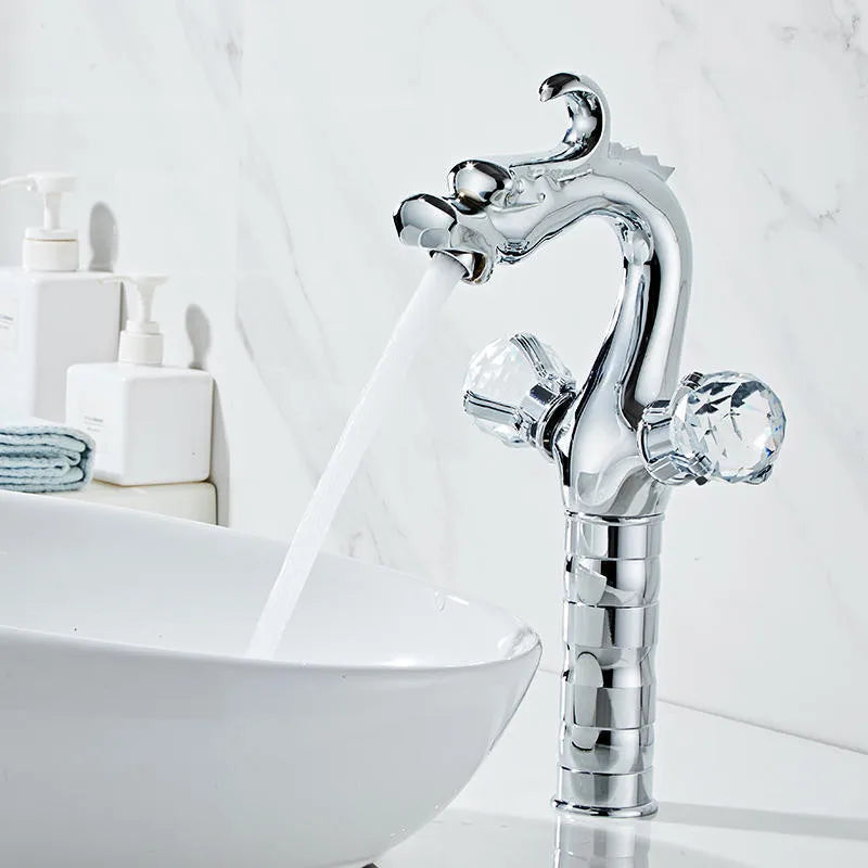 Grifo de lavabo de doble manija Cristal de Oro Decorbites™ para baño