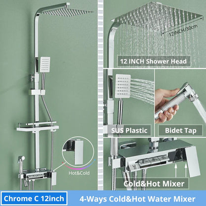 DecorBites™ Digital Display Shower Faucet Rainfall Head Thermostatic Mixer Set