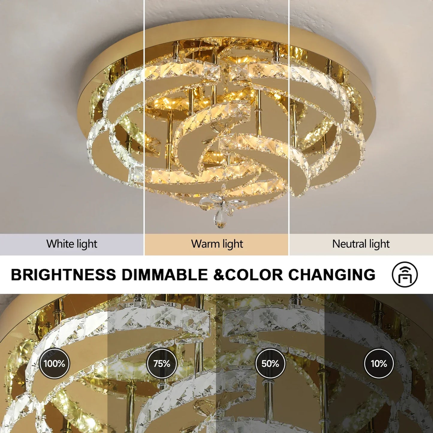 DecorBites™ Crystal Drop Chandelier Ceiling Light with RC Dimming for Modern Home Decor