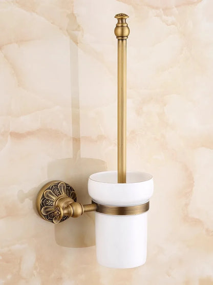DecorBites™ Brass Bathroom Hardware Set: Shelf, Toilet Brush Holder, Paper & Towel Holder