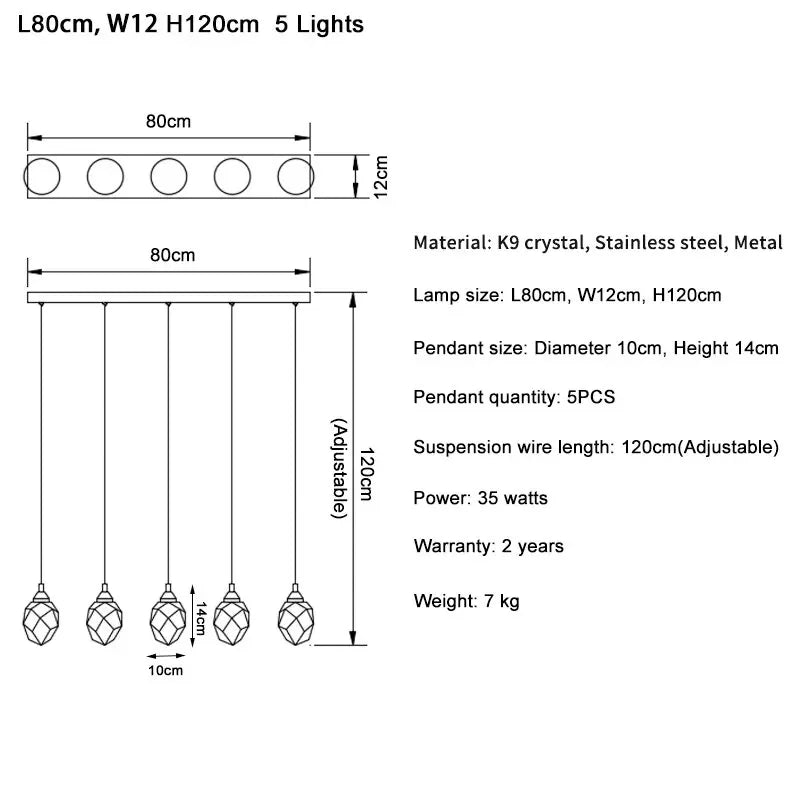 DecorBites™ Diamond Crystal Ball Chandelier, Luxury LED Light Fixture for Staircase and Living Room