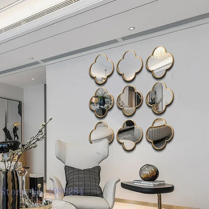 DecorBites™ Golden Border Geometric Plum Flower Mirror Wall Decoration