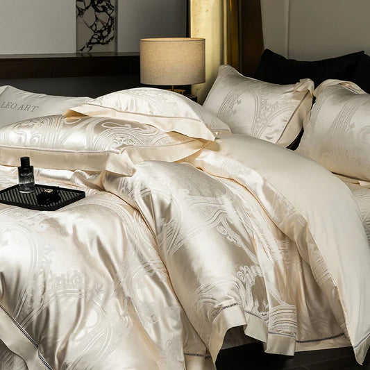 Decobites Silky Satin Jacquard Egyptian Cotton Luxury Duvet Bedding Set