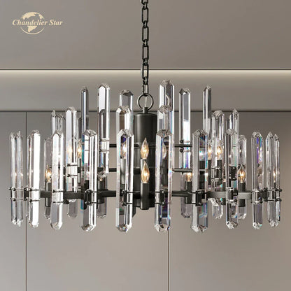 DecorBites™ Brass Chrome Black Metal LED Crystal Chandeliers Pendant Lamps for Bedroom & Living Room