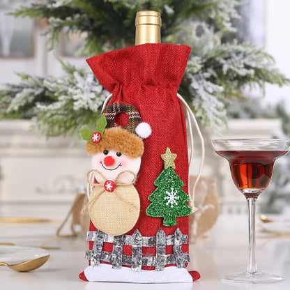 Creative Christmas Wine Bottle Set Golden Velvet Dress Wine Bottle Covers Sleeve Santa Snowman Xmas New Year Dinner Table Decor