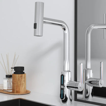 DecorBites™ Brass Kitchen Faucet Pull Out Mixer Tap in White Gray
