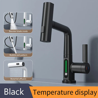 DecorBites™ Digital Display Basin Faucet with Stream Sprayer, Hot Cold Water Mixer