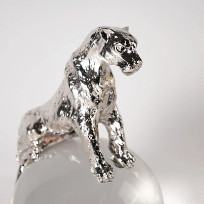 DecorBites™ Leopard Crystal Ball Metal Cheetah Sculpture Home Decor