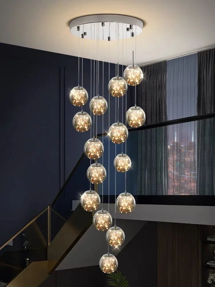DecorBites™ LED Glass Ball Chandelier for Duplex Villa Living Room