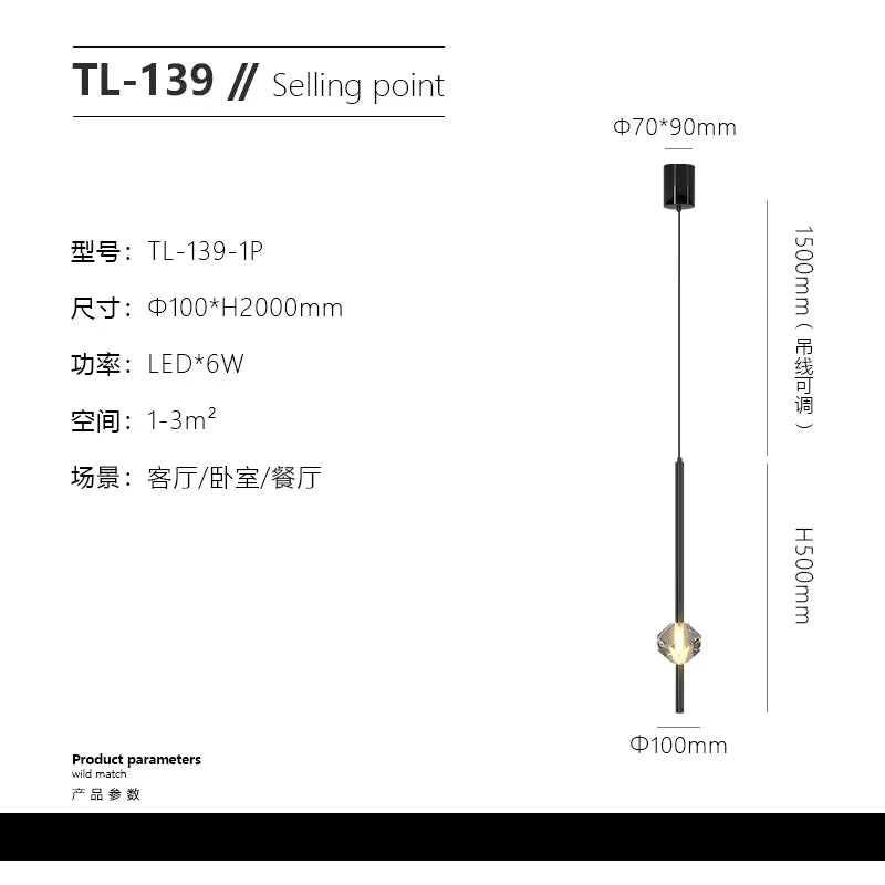 Lámparas colgantes de cristal DecorBites™ para dormitorio, iluminación LED moderna y minimalista para interiores