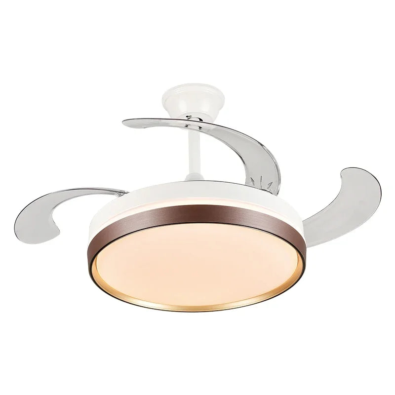 Ventilador de techo DecorBites™ de 42" con iluminación LED moderna en blanco y negro, con control remoto, ideal para comedor o dormitorio.