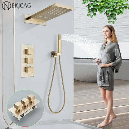 Juego de grifería termostática para ducha tipo lluvia DecorBites™ Gold - Sistema de ducha de pared