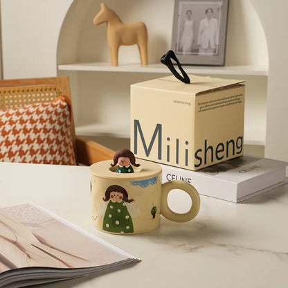 Taza de café de cerámica creativa DecorBites™ con tapa para parejas