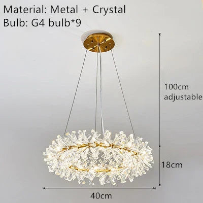 DecorBites™ Clear Crystal LED Chandelier Round Lamp - Gold Metal Wire, Adjustable G4 Bulb