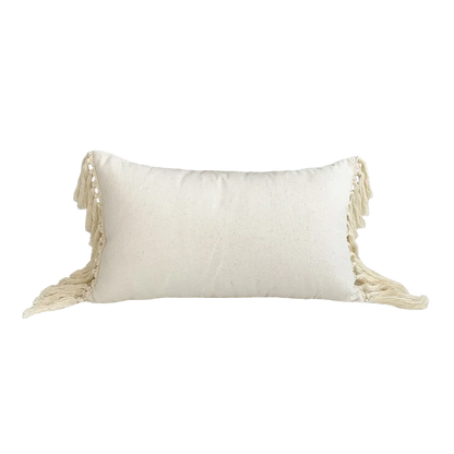 DecorBites™ Boho Style Beige Linen Cushion Cover with Tassels for Home Decor