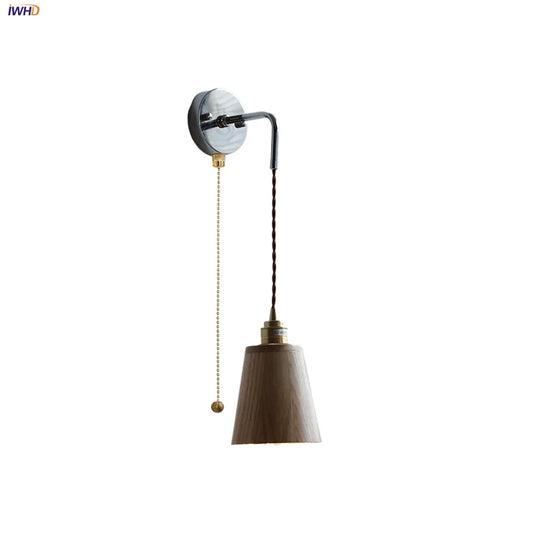 DecorBites™ Ash Wood LED Wall Light with Pull Chain Switch – Japanese Style Bedside Lamp