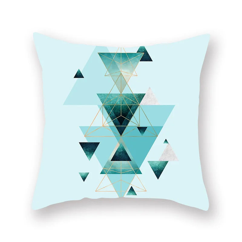 غطاء وسادة DecorBites™ بتصميم أوراق الشجر الهندسية وزهور باللون الأزرق المخضر لتزيين الأريكة والسيارة والمنزل