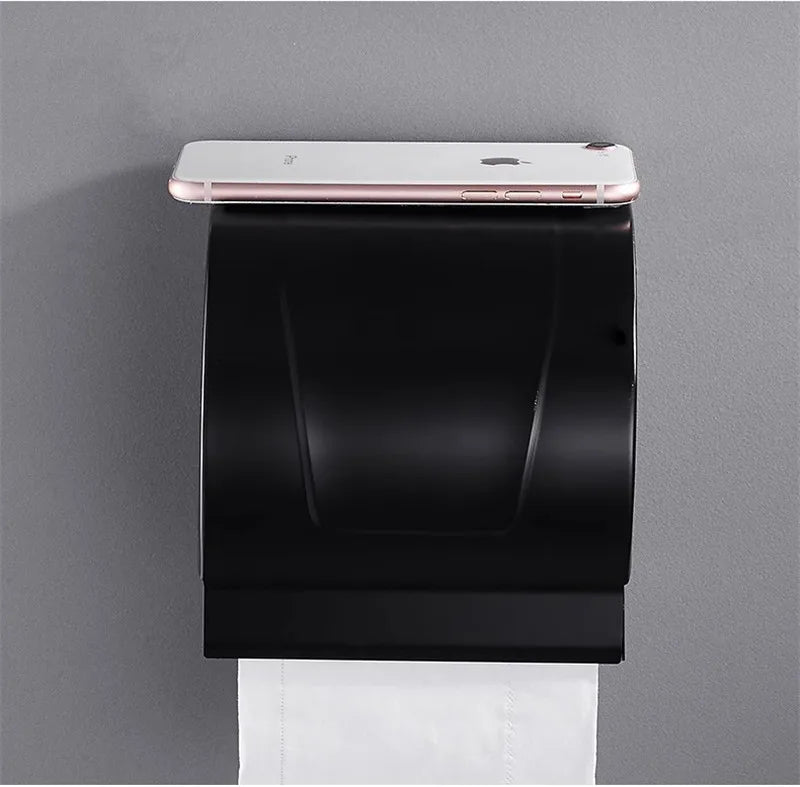 DecorBites™ Black Aluminum Bathroom Paper Holder: Elegant Tissue Box Rack & Toilet Paper Holder
