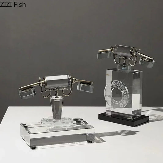 DecorBites™ Crystal Telephone Sculpture Desk Decoration Retro Fixed Phone Room Decor Craft