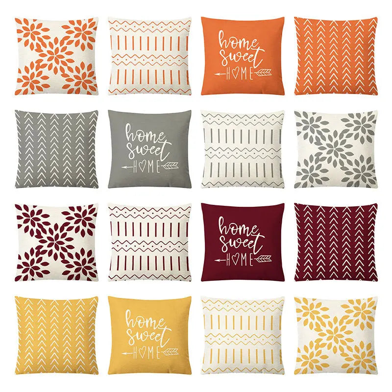 غطاء وسادة من الكتان الأصفر الهندسي من DecorBites™ للديكور العصري 45×45 سم