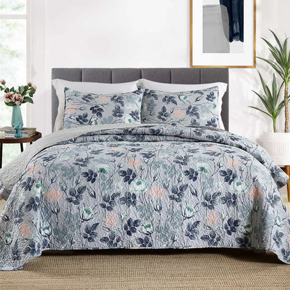 DecorBites™ Gray Patchwork Floral Coverlet Bedding Set, Ultra Soft All Season Bedspreads