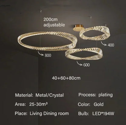 DecorBites™ DNA Spiral Crystal Chandelier LED Ring Design for Luxury Living Room