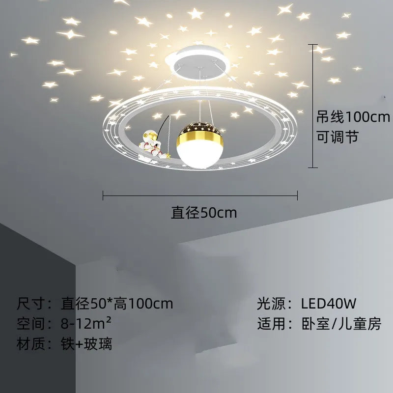 DecorBites™ Astronaut LED Chandeliers: Remote-controlled Ceiling Pendant for Children's Room, Boy's Study, Nursery