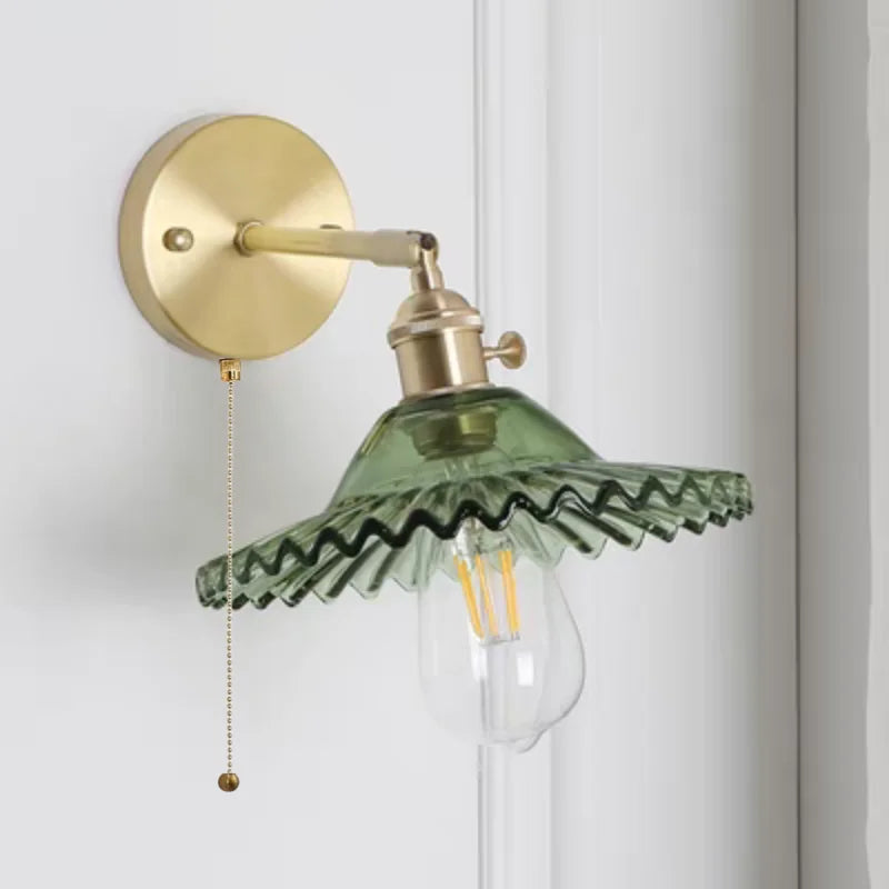 Decorbites™ Grüne Glas-LED-Wandleuchten mit Zugschalter - Vintage-Kupfer-Wandleuchte