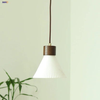 DecorBites™ Ceramic LED Pendant Light Fixture Minimalist Wood Decor Hanging Lamp