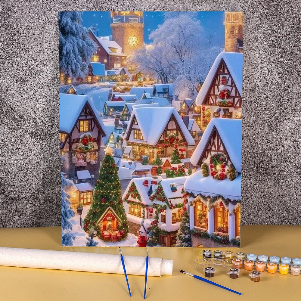 Snow Town Number Drawing Painting By Numbers Christmas Frameless Acrylic Paint Kits Picture For Bedroom Wall Decoration