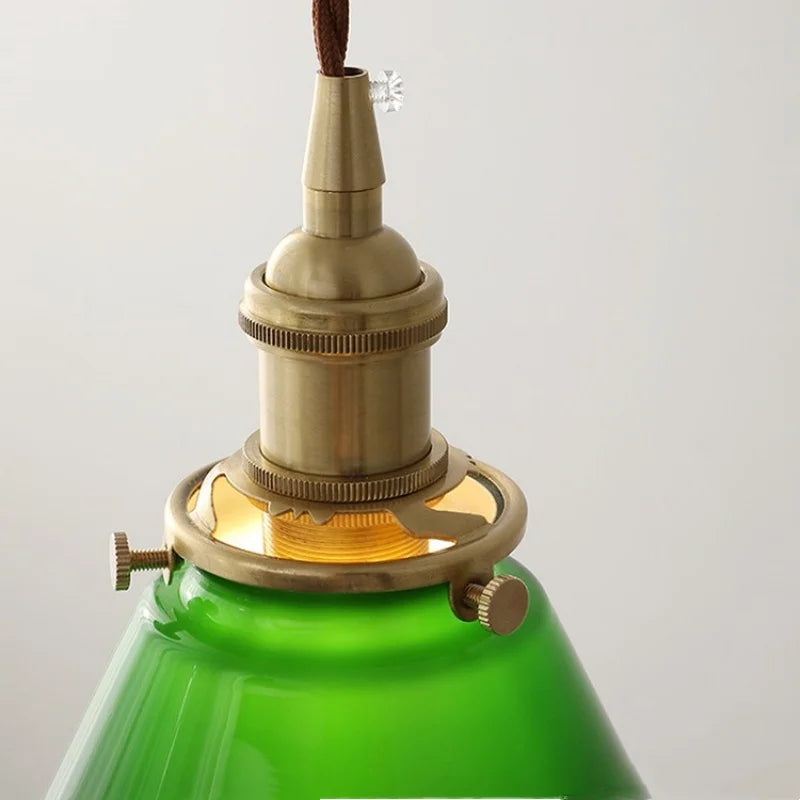 DecorBites™ Copper Canopy LED Pendant Light Fixture Green Glass Hanging Lamp