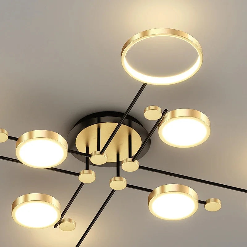 DecorBites™ Elegant Multi-Head Gold LED Ceiling Lamp for Living Room & Bedroom