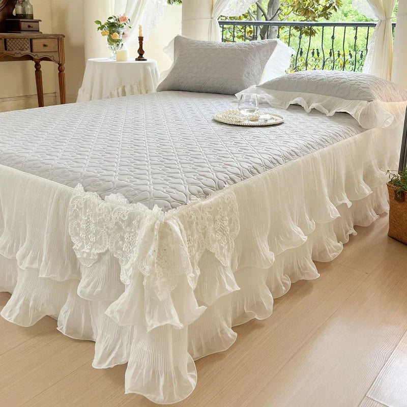 DecorBites™ Lace Ruffles Quilted Cooling Bed Skirt Set