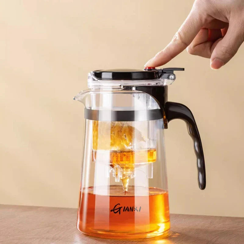DecorBites™ Glass Teapot with One-button Filtration for High-temperature Tea Brewing