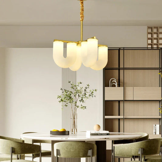 DecorBites™ LED U-shaped Acrylic Pendant Lights in Gold Metal for Parlor, Dining Room, Kitchen