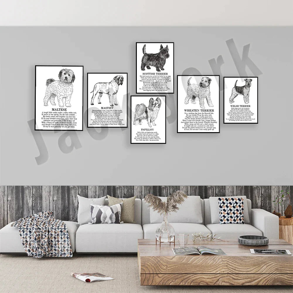 DecorBites™ Dog Breed Poster featuring Rhodesian Ridgeback, Havanese, and More