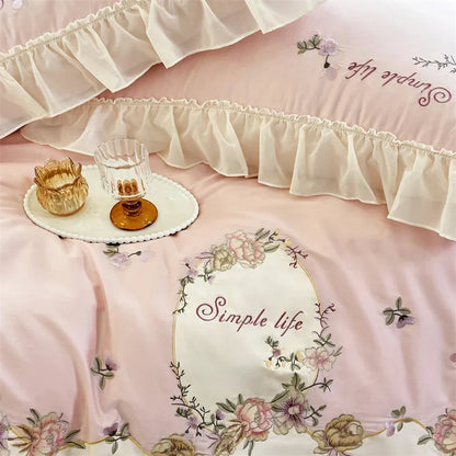 Decobites Flowers Lace Ruffles Princess Wedding Bedding Set 1000TC Egyptian Cotton Collection