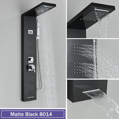DecorBites™ Black Massage Jet Rainfall Shower Panel with Temperature Display 5 Modes