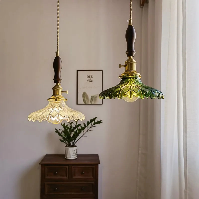 DecorBites™ Japanese Style Green Glass LED Pendant Chandelier for Home Decor