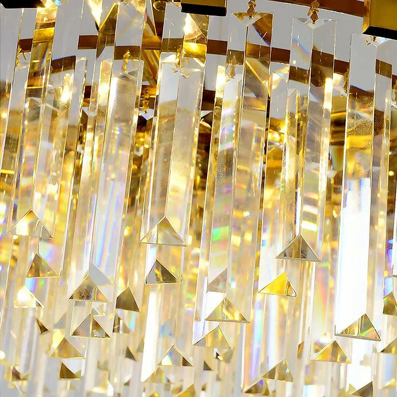 DecorBites™ Golden Stainless Steel Crystal Chandelier: Modern Round LED Light for Dining Room