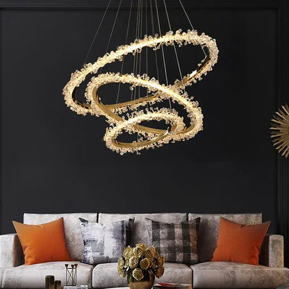 DecorBites™ Golden Crystal LED Round Chandelier for Luxury Indoor Lighting