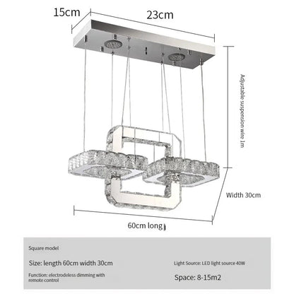 Lámpara de araña DecorBites™ con anillos circulares de cristal LED para dormitorio, villa o escalera - Lámpara colgante de lujo