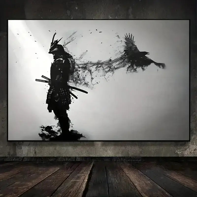 DecorBites™ Japanese Samurai Man with Crow Wall Art