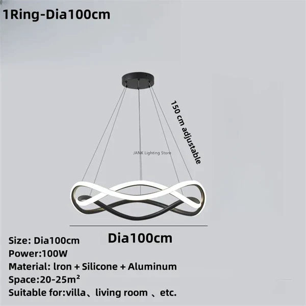 DecorBites™ Black Geometric LED Ring Chandelier for Elegant Spaces