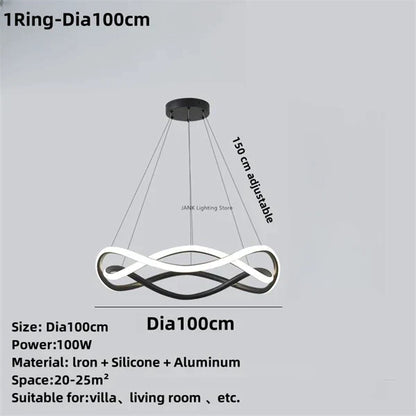 DecorBites™ Black Geometric LED Ring Chandelier for Elegant Spaces