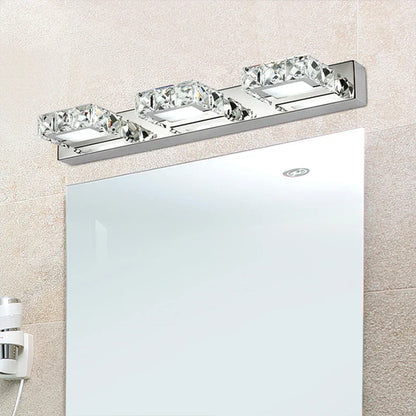 Lámpara de pared con espejo DecorBites™ Crystal LED: Aplique de pared moderno para baño, luminarias de acero inoxidable